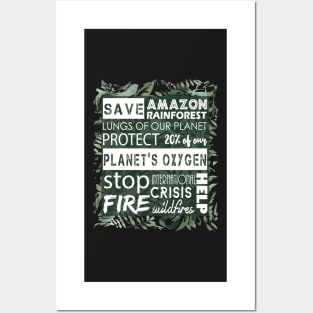 Save the Amazon rainforest - Lungs of our planet - 20% of the oxygen of our planet - Stop the fire - Forest fires - International crisis - Help Posters and Art